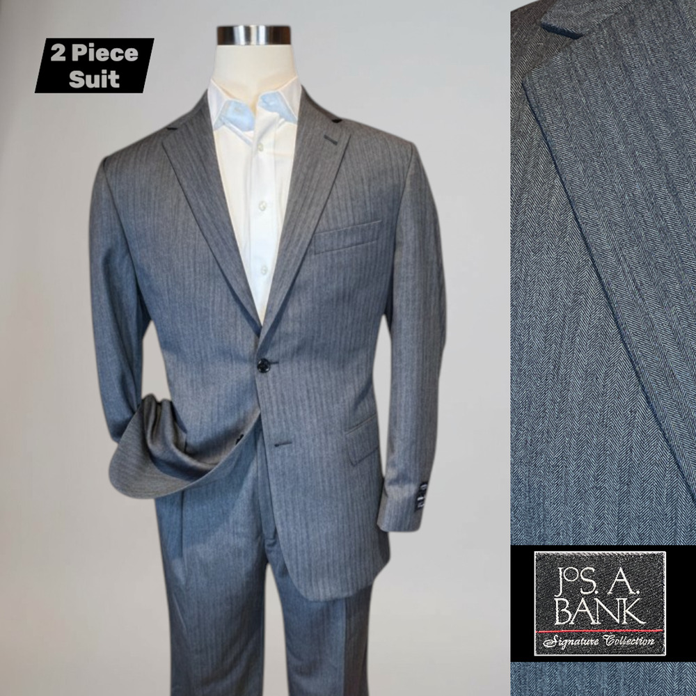 New Jos A Bank Signature 43-44R 36x32 Gray Tonal Stripe Superfine Wool Suit